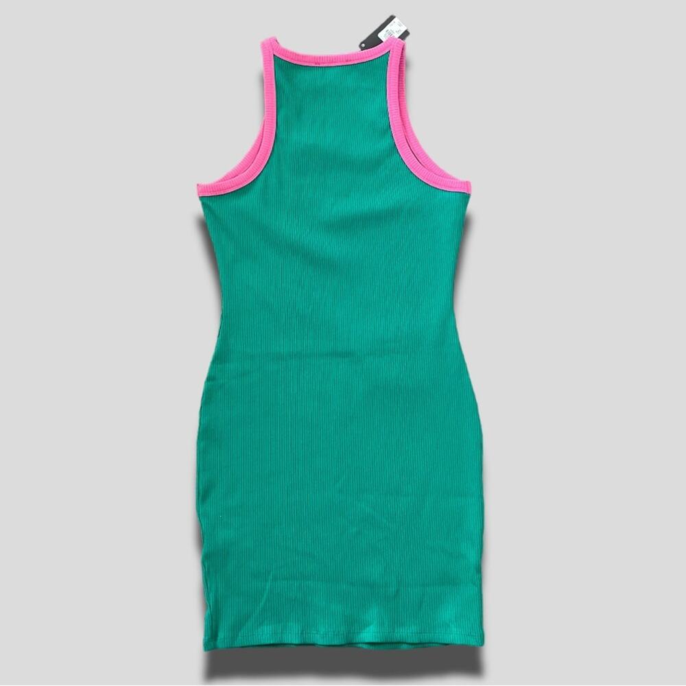Primark NWT Modern Y2K Vibes Ribbed Bright & Bold Bodycon Dress Teal Pink - 10 - Picture 2 of 8